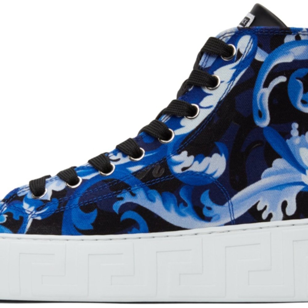 Versace Blue Baroccoflage Greca High-Top Sneakers LIMITED EDITION - Picture 5 of 6